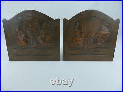 Rare Antique Early Craftsman Studios Arts and Crafts Landscape Copper Bookends