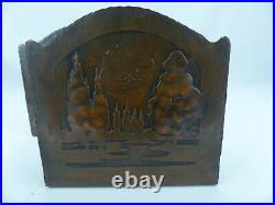 Rare Antique Early Craftsman Studios Arts and Crafts Landscape Copper Bookends