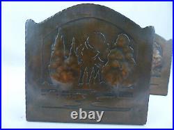 Rare Antique Early Craftsman Studios Arts and Crafts Landscape Copper Bookends