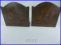 Rare Antique Early Craftsman Studios Arts and Crafts Landscape Copper Bookends