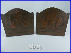 Rare Antique Early Craftsman Studios Arts and Crafts Landscape Copper Bookends