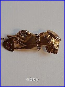 Rare Antique Early Deco, 1915 9ct Gold Sweetheart Fede Heart In The Hand Brooch