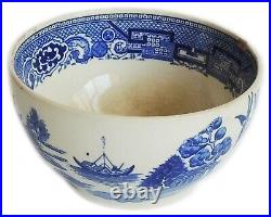 Rare Antique Early Dutch Delft Hand Painted Blue White Porcelain Landscape Bowl