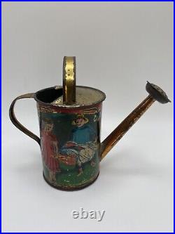 Rare Antique Early Embossed Tin Litho Child's Watering Tin Can