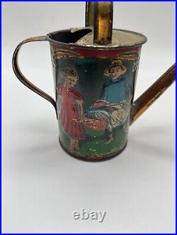 Rare Antique Early Embossed Tin Litho Child's Watering Tin Can
