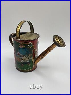 Rare Antique Early Embossed Tin Litho Child's Watering Tin Can
