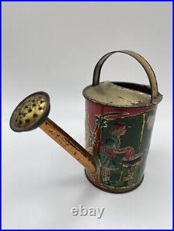 Rare Antique Early Embossed Tin Litho Child's Watering Tin Can