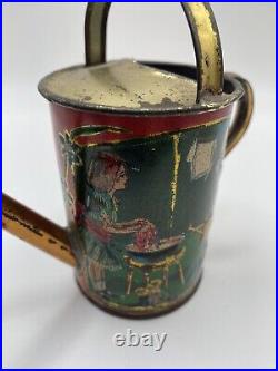 Rare Antique Early Embossed Tin Litho Child's Watering Tin Can
