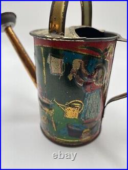 Rare Antique Early Embossed Tin Litho Child's Watering Tin Can