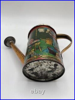 Rare Antique Early Embossed Tin Litho Child's Watering Tin Can