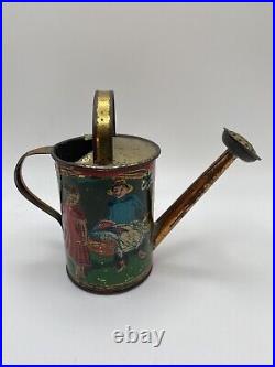 Rare Antique Early Embossed Tin Litho Child's Watering Tin Can