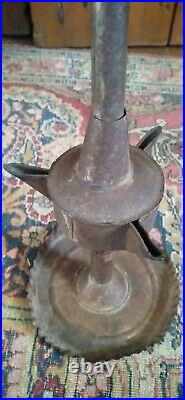 Rare Antique Early Handmade Metal Tin Three Wick Whale Oil Grease Lamp 11 AAFA