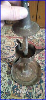 Rare Antique Early Handmade Metal Tin Three Wick Whale Oil Grease Lamp 11 AAFA