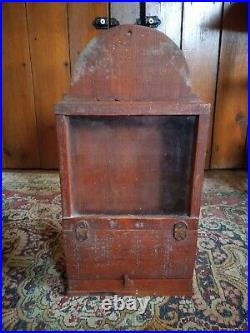 Rare Antique Early Handmade Wood Tombstone Utensil Spice Wall Box Red Paint 15