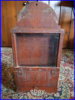 Rare Antique Early Handmade Wood Tombstone Utensil Spice Wall Box Red Paint 15
