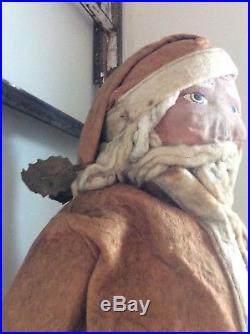 Rare Antique Early Large 25 Tall Santa Claus All Original W / Stand Collectible