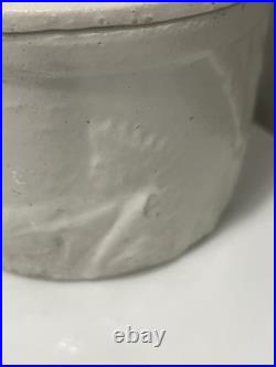 Rare Antique Early McCoy Pottery Deer & Indian Butter Crock with Lid Hard To Find