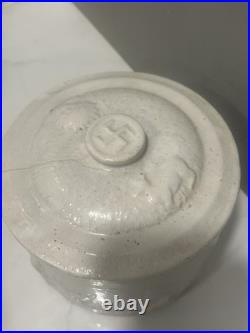 Rare Antique Early McCoy Pottery Deer & Indian Butter Crock with Lid Hard To Find