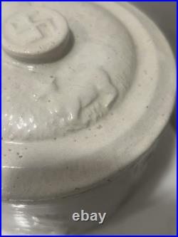 Rare Antique Early McCoy Pottery Deer & Indian Butter Crock with Lid Hard To Find