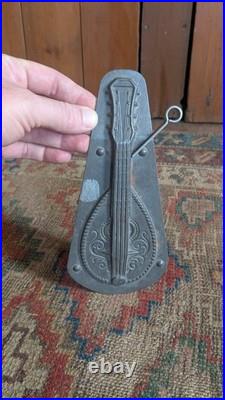 Rare Antique Early Metal Tin German Guitar Chocolate Mold 8.25 Signed