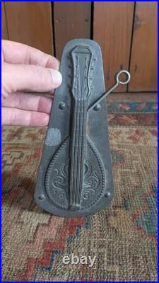 Rare Antique Early Metal Tin German Guitar Chocolate Mold 8.25 Signed