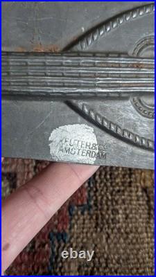 Rare Antique Early Metal Tin German Guitar Chocolate Mold 8.25 Signed