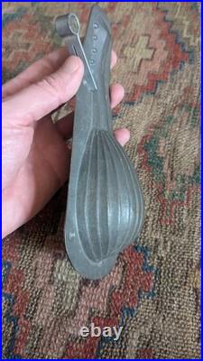Rare Antique Early Metal Tin German Guitar Chocolate Mold 8.25 Signed