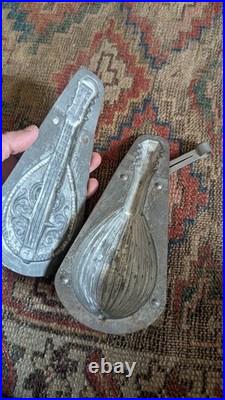 Rare Antique Early Metal Tin German Guitar Chocolate Mold 8.25 Signed