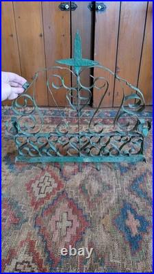 Rare Antique Early Metal Tin PA Heart 6 Hook Utensil Rack Holder Green Paint 17