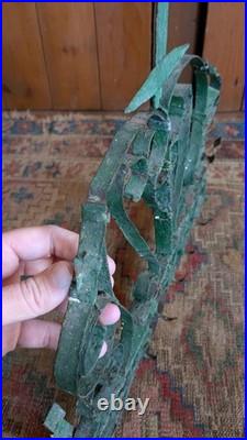 Rare Antique Early Metal Tin PA Heart 6 Hook Utensil Rack Holder Green Paint 17