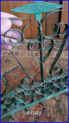 Rare Antique Early Metal Tin PA Heart 6 Hook Utensil Rack Holder Green Paint 17