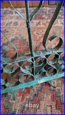 Rare Antique Early Metal Tin PA Heart 6 Hook Utensil Rack Holder Green Paint 17