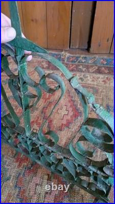 Rare Antique Early Metal Tin PA Heart 6 Hook Utensil Rack Holder Green Paint 17