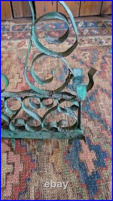Rare Antique Early Metal Tin PA Heart 6 Hook Utensil Rack Holder Green Paint 17