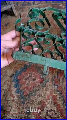 Rare Antique Early Metal Tin PA Heart 6 Hook Utensil Rack Holder Green Paint 17