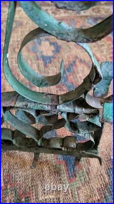 Rare Antique Early Metal Tin PA Heart 6 Hook Utensil Rack Holder Green Paint 17