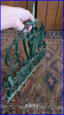 Rare Antique Early Metal Tin PA Heart 6 Hook Utensil Rack Holder Green Paint 17