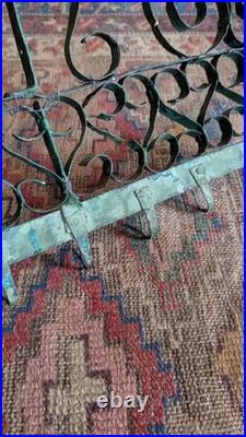 Rare Antique Early Metal Tin PA Heart 6 Hook Utensil Rack Holder Green Paint 17