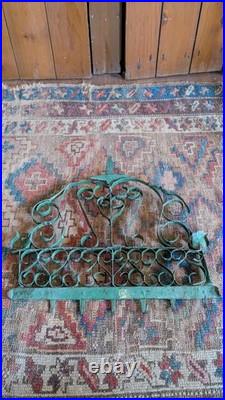 Rare Antique Early Metal Tin PA Heart 6 Hook Utensil Rack Holder Green Paint 17