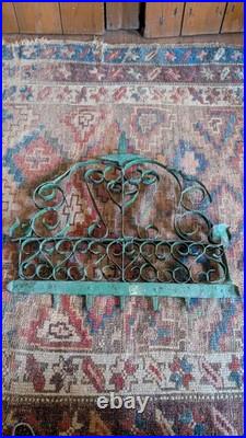 Rare Antique Early Metal Tin PA Heart 6 Hook Utensil Rack Holder Green Paint 17