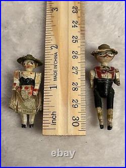 Rare Antique Early-Mid 1800's Handmade Grodnertal Type Wooden Dolls German