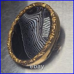 Rare Antique Early Mid Victorian Gold Plated Agate Clasp Brooch
