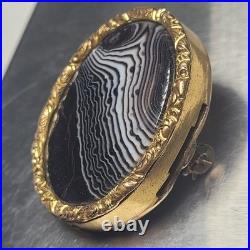 Rare Antique Early Mid Victorian Gold Plated Agate Clasp Brooch