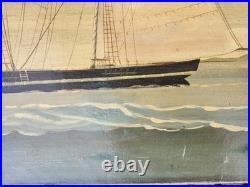 Rare Antique Early Primitive 1800's Pierhead Portrait Schooner Nautical Folk Art