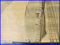 Rare Antique Early Primitive 1800's Pierhead Portrait Schooner Nautical Folk Art