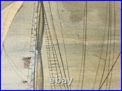 Rare Antique Early Primitive 1800's Pierhead Portrait Schooner Nautical Folk Art
