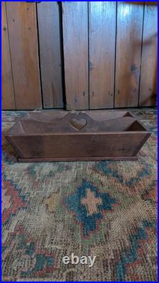 Rare Antique Early Primitive Handmade Wood Heart Tote Cutlery Carrier 13 Dated