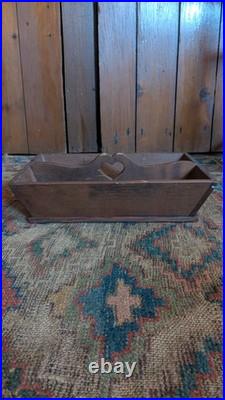 Rare Antique Early Primitive Handmade Wood Heart Tote Cutlery Carrier 13 Dated