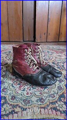 Rare Antique Early Primitive Leather Red Childs Laced High Top Shoes 6.5 Rare Antique Early Primitive Leather Red Childs Laced High Top Shoes 6.5