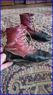 Rare Antique Early Primitive Leather Red Childs Laced High Top Shoes 6.5 Rare Antique Early Primitive Leather Red Childs Laced High Top Shoes 6.5